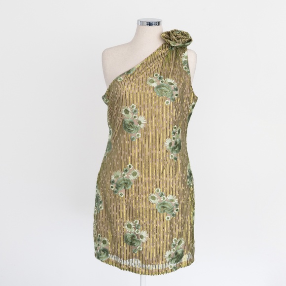 Badgley Mischka - Rosette One-Shoulder Sequin Mini Dress - Picture 9 of 15